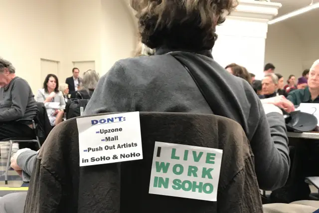 A participant takes part in the second public meeting about the SoHo and NoHo planning process on February 28th.